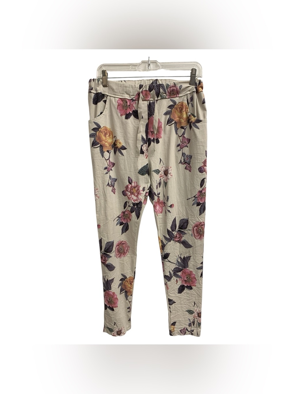 Sorella Italy Floral Cream Drawstring Skinny Pants Size S